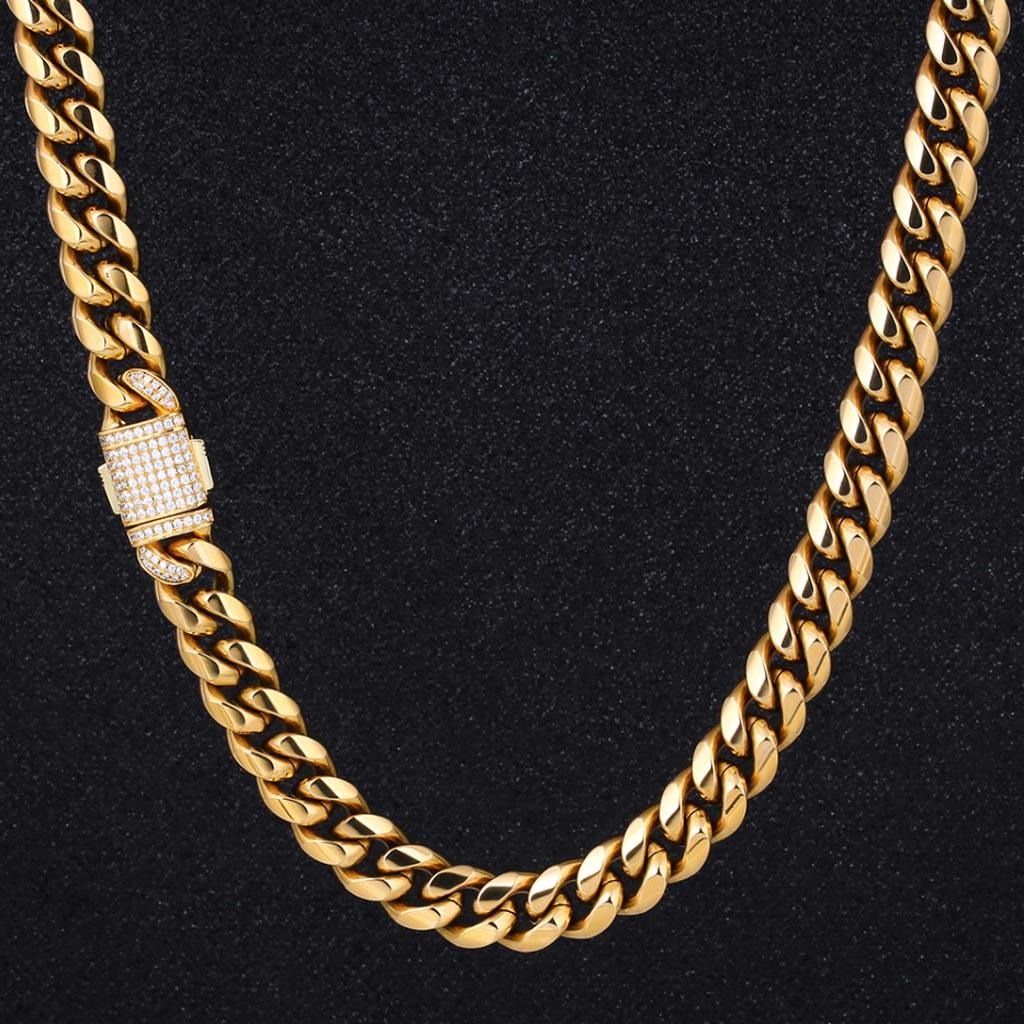 12mm Gold Iced Clasp good Cuban Chain 26