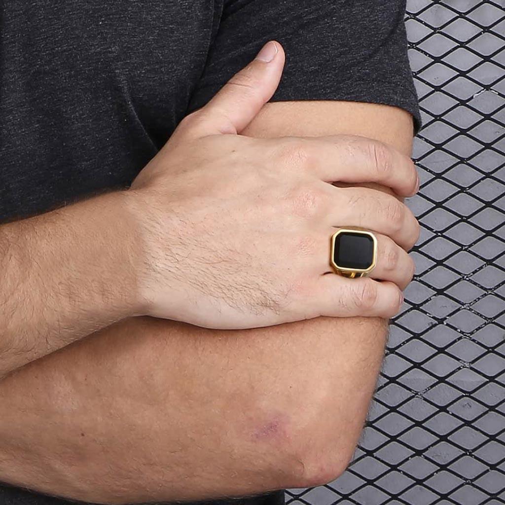 316L Stainless Steel Ring Black CZ Gold Hip Hop - Markus Dayan