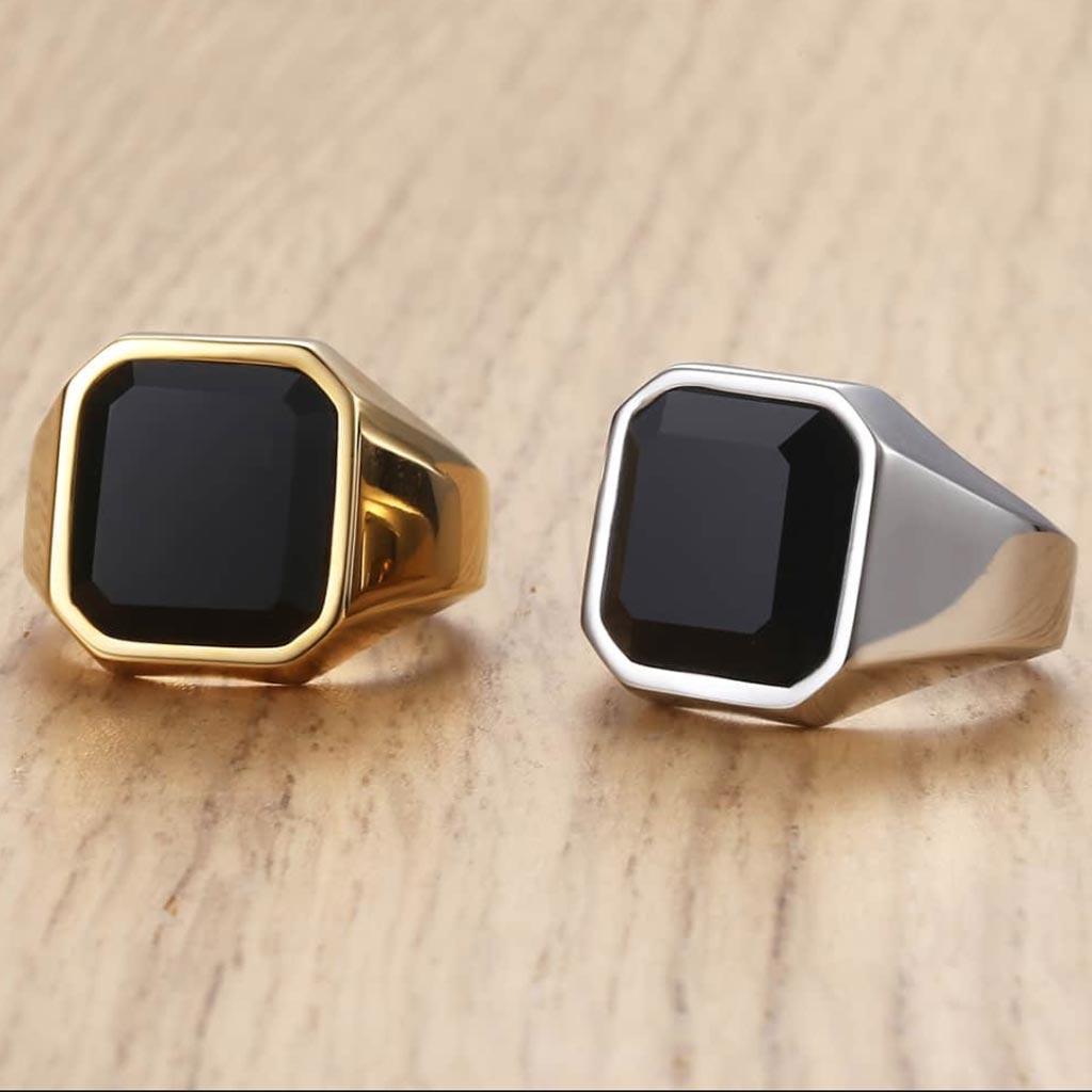 316L Stainless Steel Ring Black CZ Gold Hip Hop - Markus Dayan