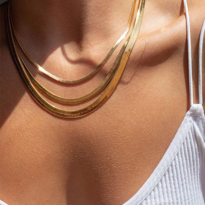 3mm Herringbone Snake Chain Necklace Women 18K Gold - Markus Dayan