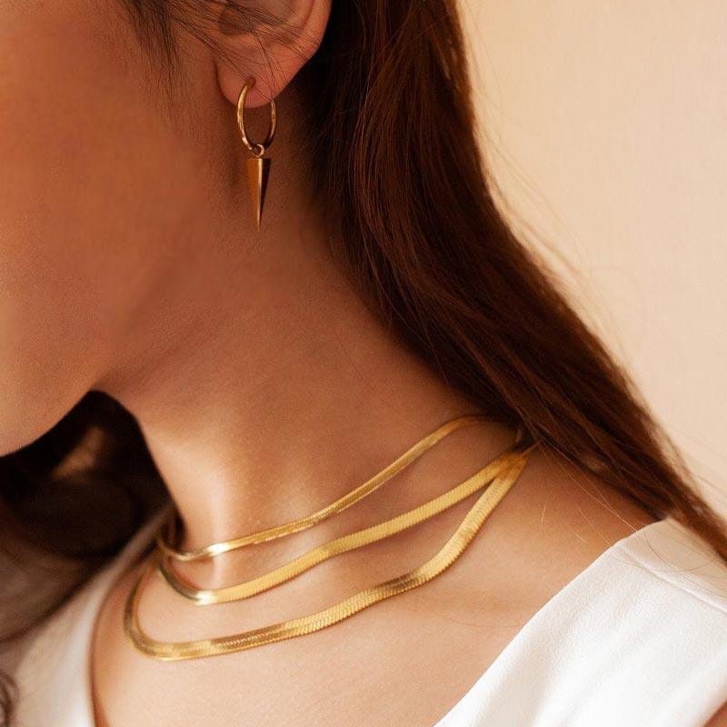 3mm Herringbone Snake Chain Necklace Women 18K Gold - Markus Dayan