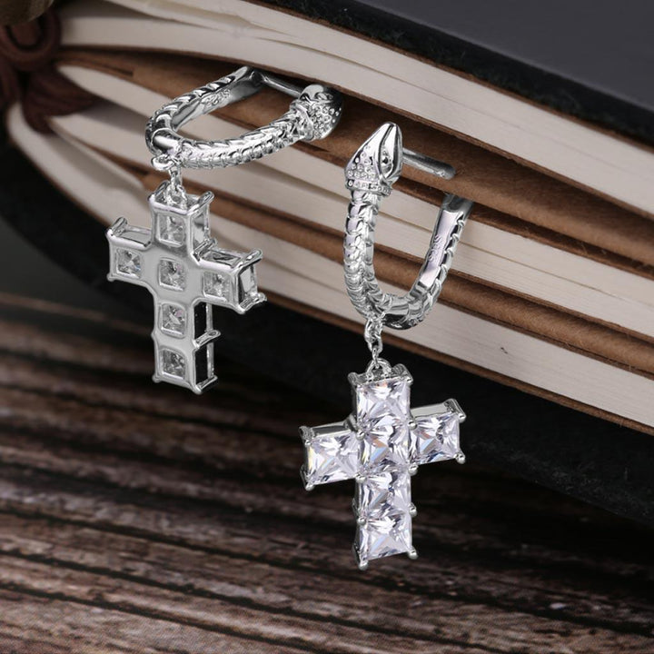 925 Sterling Silver Cross Earrings with Snake Hoop - Markus Dayan