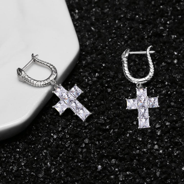 925 Sterling Silver Cross Earrings with Snake Hoop - Markus Dayan