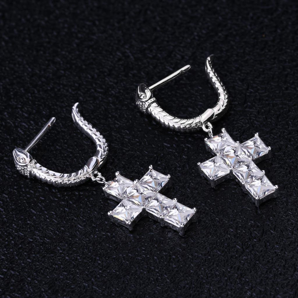 925 Sterling Silver Cross Earrings with Snake Hoop - Markus Dayan