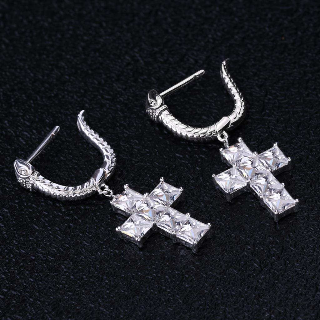 925 Sterling Silver Cross Earrings with Snake Hoop - Markus Dayan