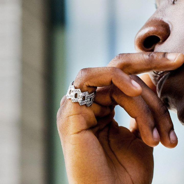 Baguette Cut CZ Diamond Men Ring in White Gold - Markus Dayan