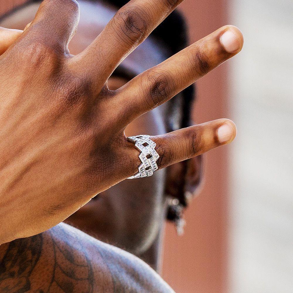 Baguette Cut CZ Diamond Men Ring in White Gold - Markus Dayan