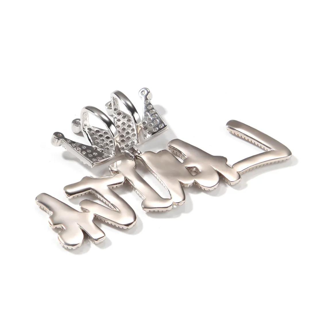 Big Crown Hook Iced Custom Cursive Letters Name Necklace - Markus Dayan