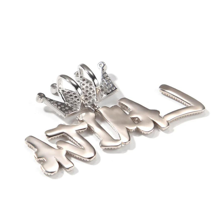 Big Crown Hook Iced Custom Cursive Letters Name Necklace - Markus Dayan