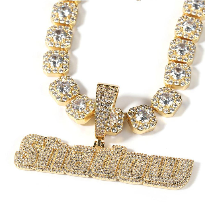 Custom Italic Letter Name with Clustered Baguette Chain Necklace - Markus Dayan