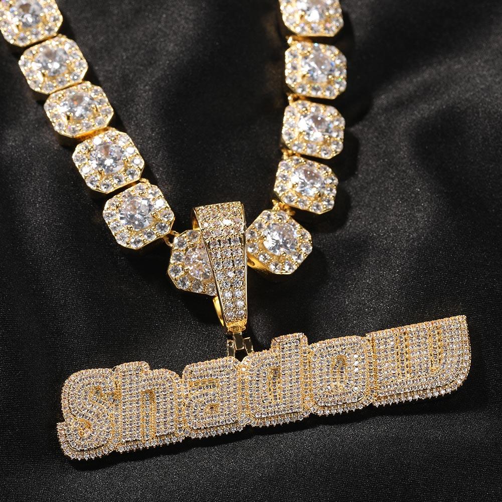 Custom Italic Letter Name with Clustered Baguette Chain Necklace - Markus Dayan