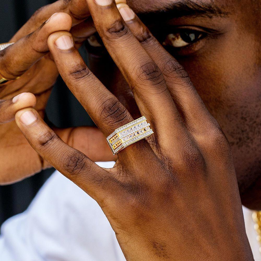 Double Rows Princess-Cut Diamond Men Ring Gold - Markus Dayan