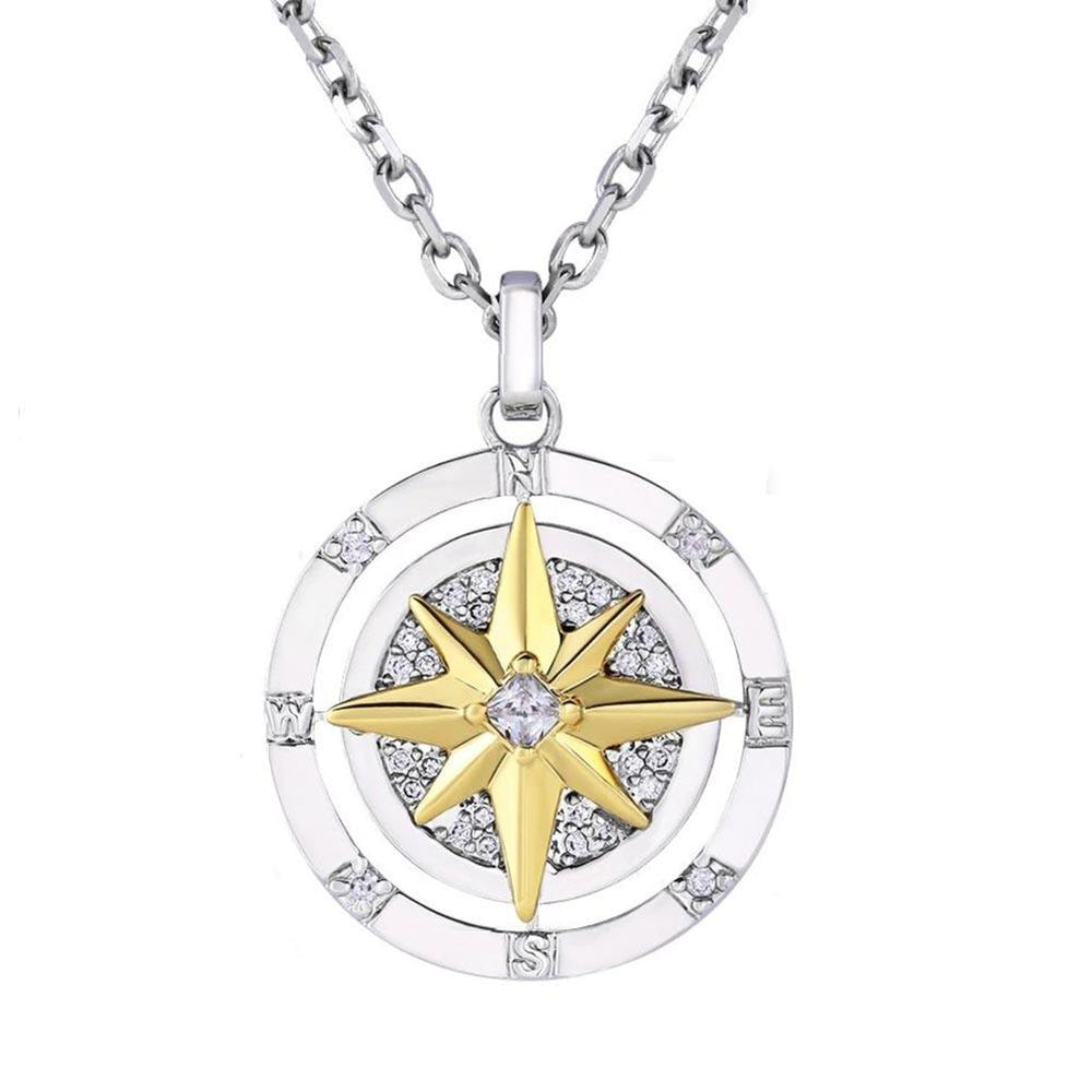 Iced Compass Pendant Necklace in White Gold/14K Gold/Rose Gold Women - Markus Dayan