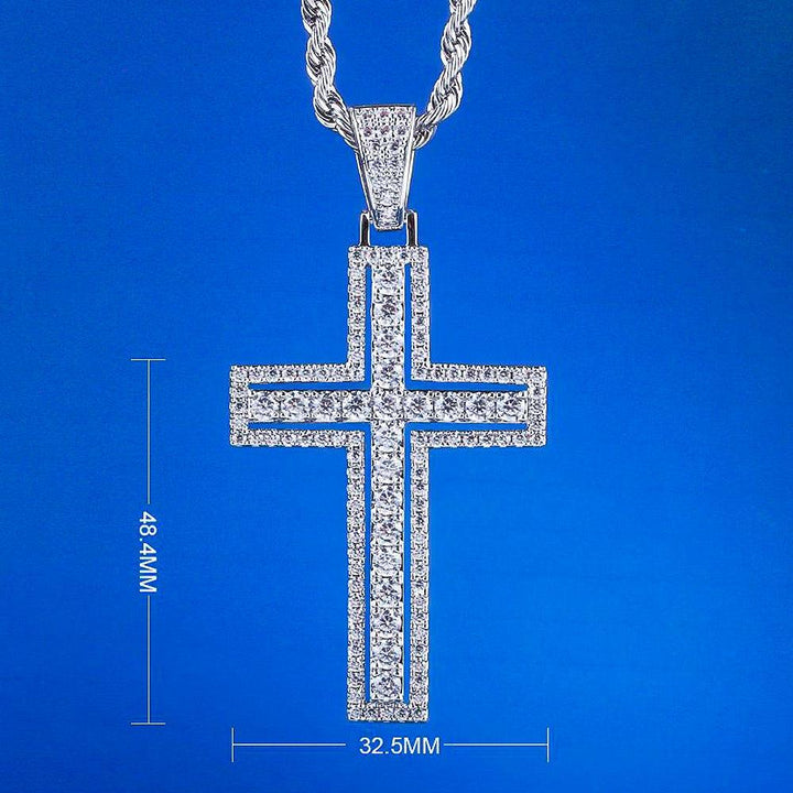 Iced Cross Necklace with Double-Layered Cross Pendant in White Gold - Markus Dayan