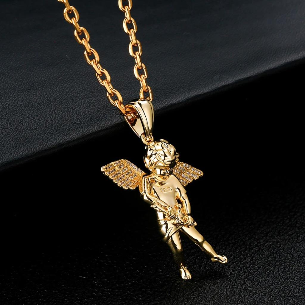 Iced Cupid Angel Guardian Pendant 14K Gold - Markus Dayan