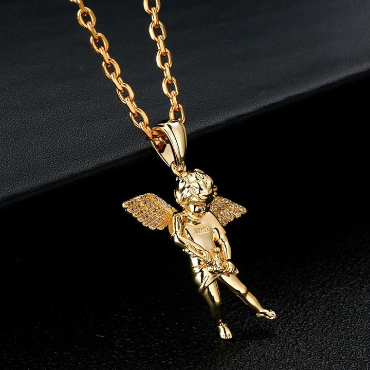 Iced Cupid Angel Guardian Pendant 14K Gold - Markus Dayan