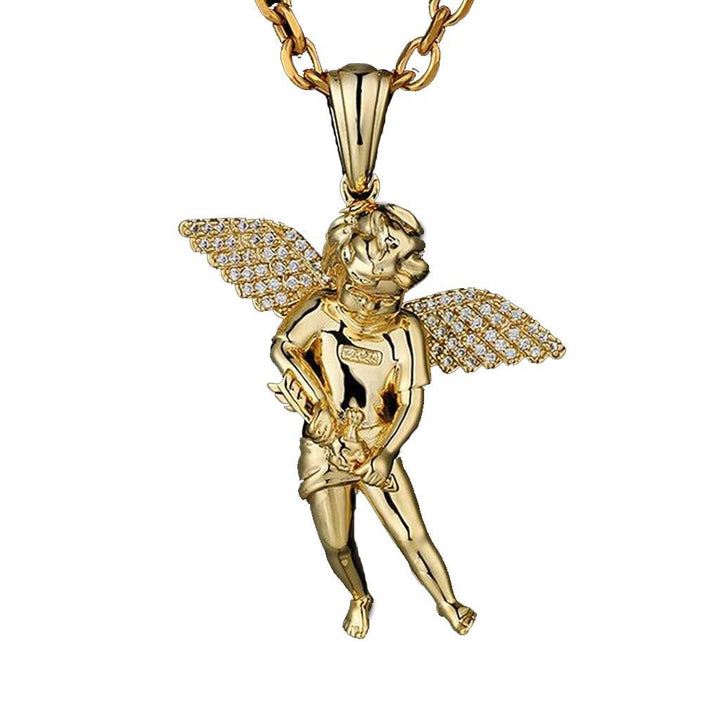 Iced Cupid Angel Guardian Pendant 14K Gold - Markus Dayan