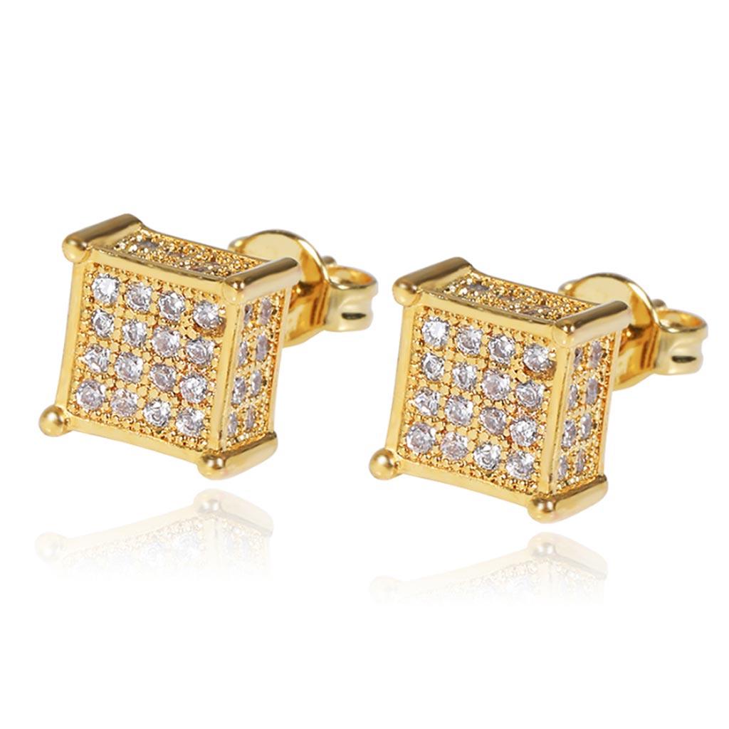 Iced Diamond Square Studs Gold Earrings - Markus Dayan