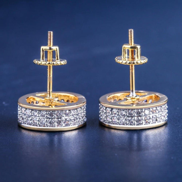 Iced Round Shape Stud Earrings 14K Gold Plated - Markus Dayan