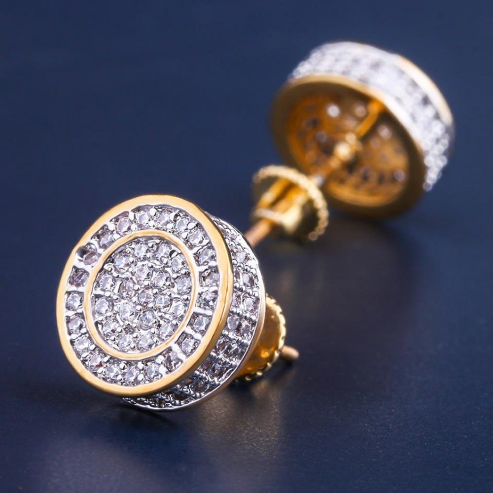 Iced Round Shape Stud Earrings 14K Gold Plated - Markus Dayan