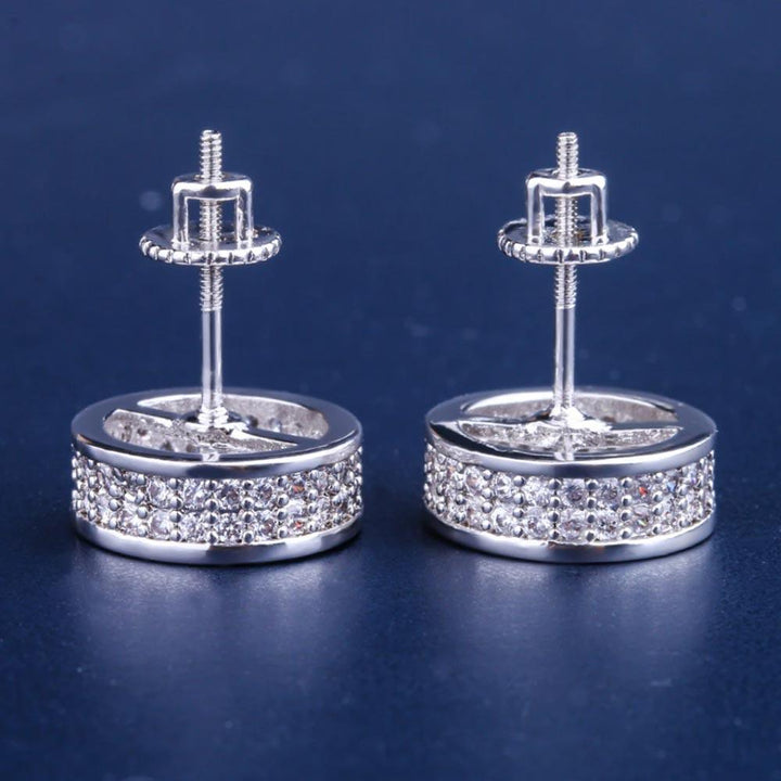 Iced Round Shape Stud Earrings White Gold Plated - Markus Dayan