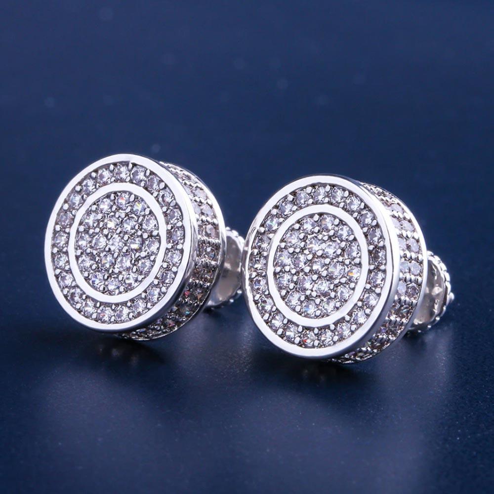Iced Round Shape Stud Earrings White Gold Plated - Markus Dayan