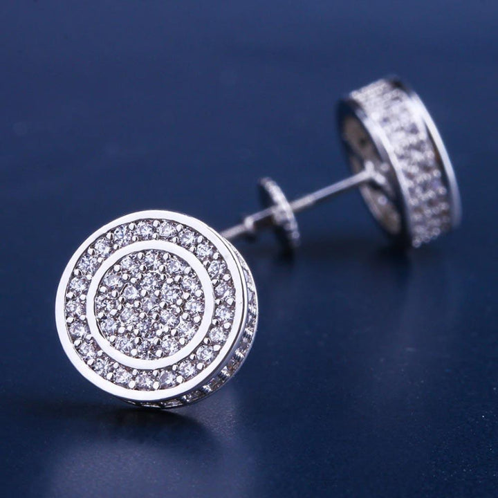 Iced Round Shape Stud Earrings White Gold Plated - Markus Dayan