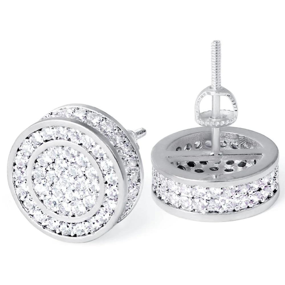 Iced Round Shape Stud Earrings White Gold Plated - Markus Dayan