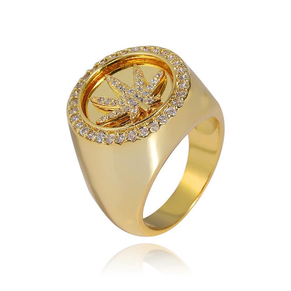 Iced Weed Maple Leaf Ring 14K Gold - Markus Dayan