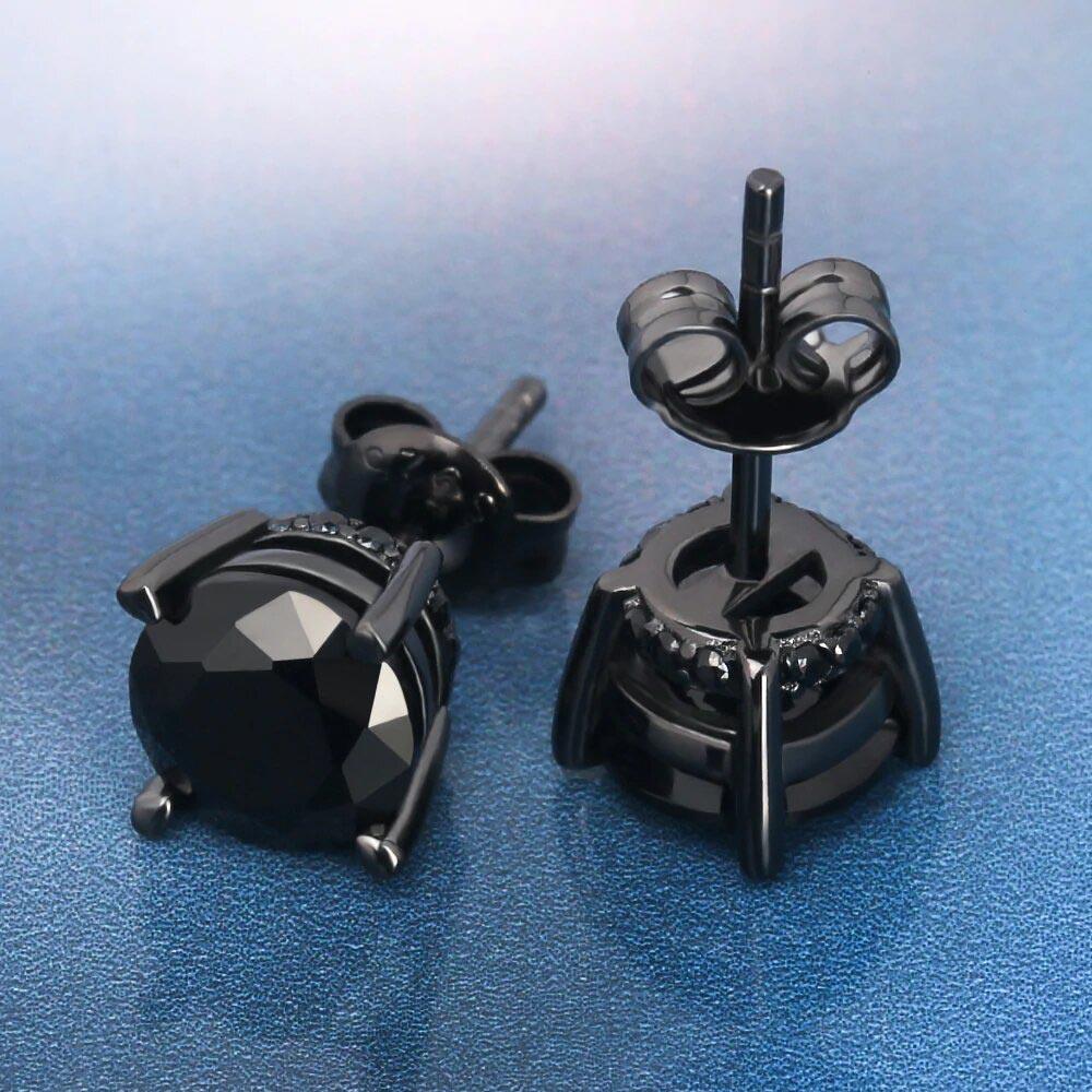 S925 Round Black Diamond Stud Earrings in Black Gold - Markus Dayan