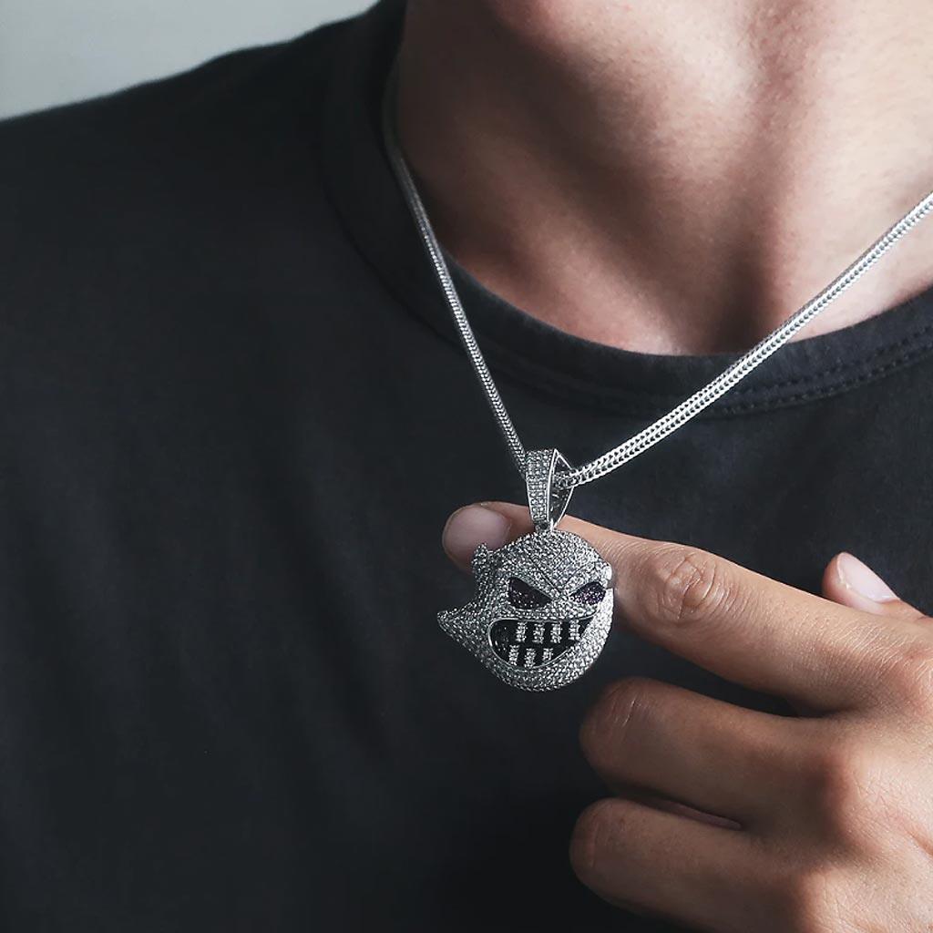White Gold Iced Out Ghost Hip Hop Pendant - Markus Dayan