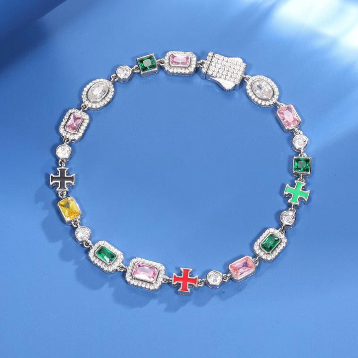 7mm S925 Moissanite Diamond Colored Gemstone Enamel Glow Cross Bracelet - Markus Dayan