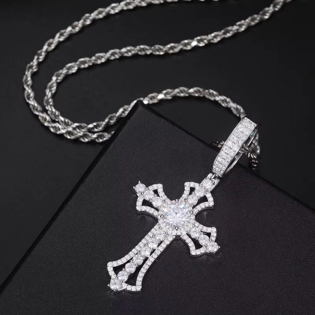 925 Sterling Silver VVS Moissanite Diamond Iced Cross Pendant - Markus Dayan