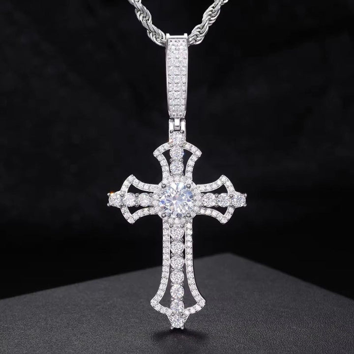 925 Sterling Silver VVS Moissanite Diamond Iced Cross Pendant - Markus Dayan