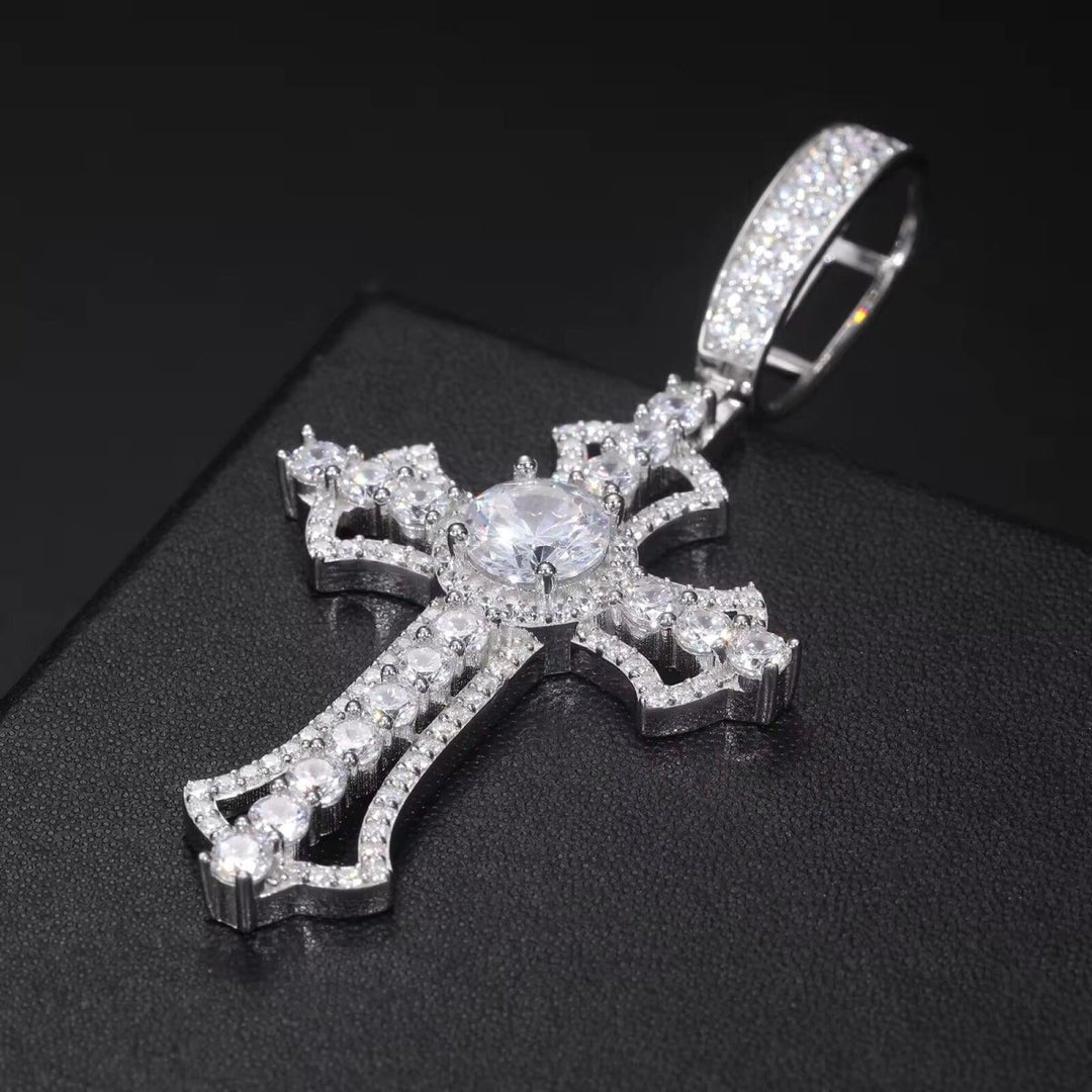 925 Sterling Silver VVS Moissanite Diamond Iced Cross Pendant - Markus Dayan