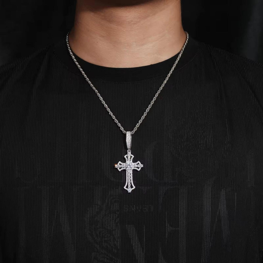 925 Sterling Silver VVS Moissanite Diamond Iced Cross Pendant - Markus Dayan