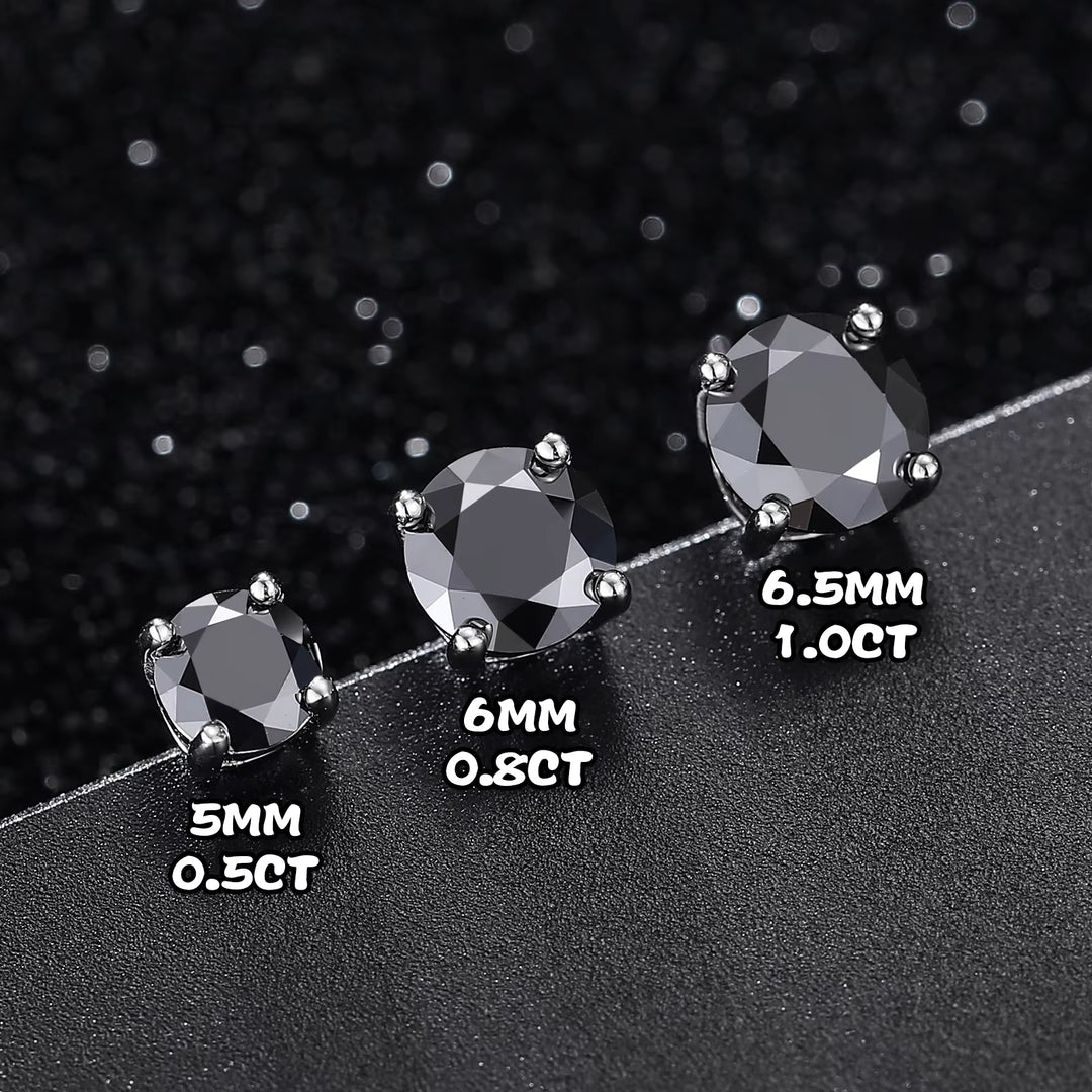 S925 Black VVS Moissanite Solitaire Stud Earrings