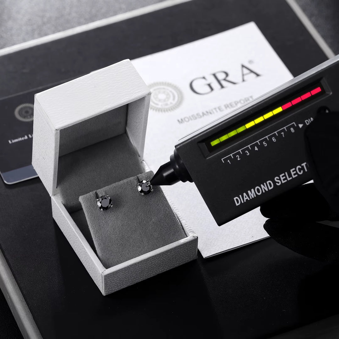 S925 Black VVS Moissanite Solitaire Stud Earrings