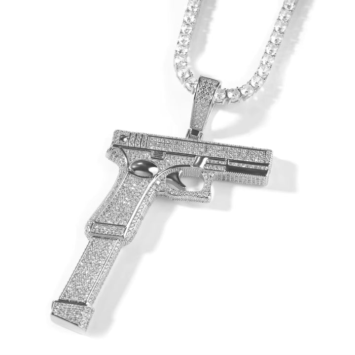 Iced Bling Pistol Pendant 14K Gold Plated