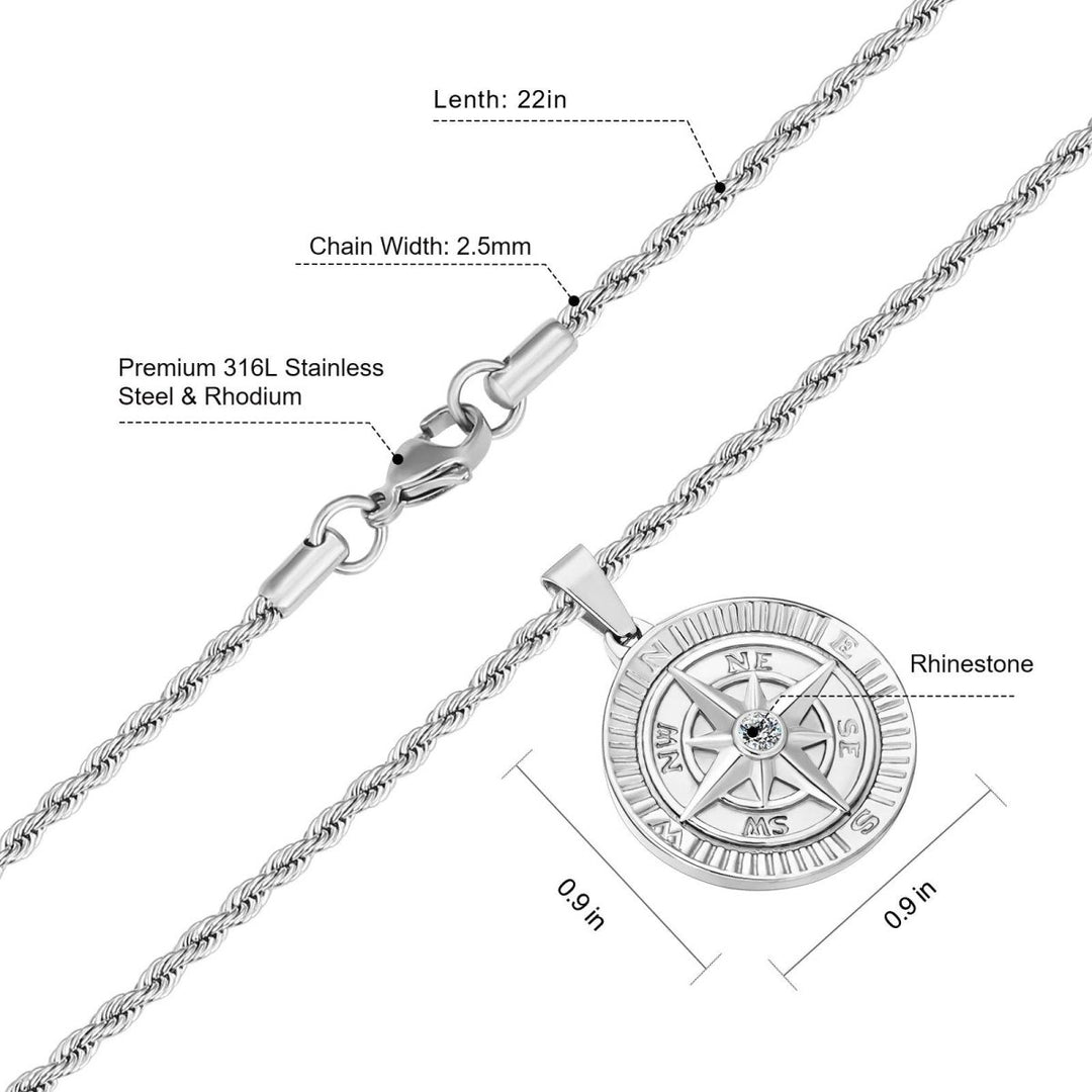 Iced Compass Coin Pendant Necklace - Markus Dayan