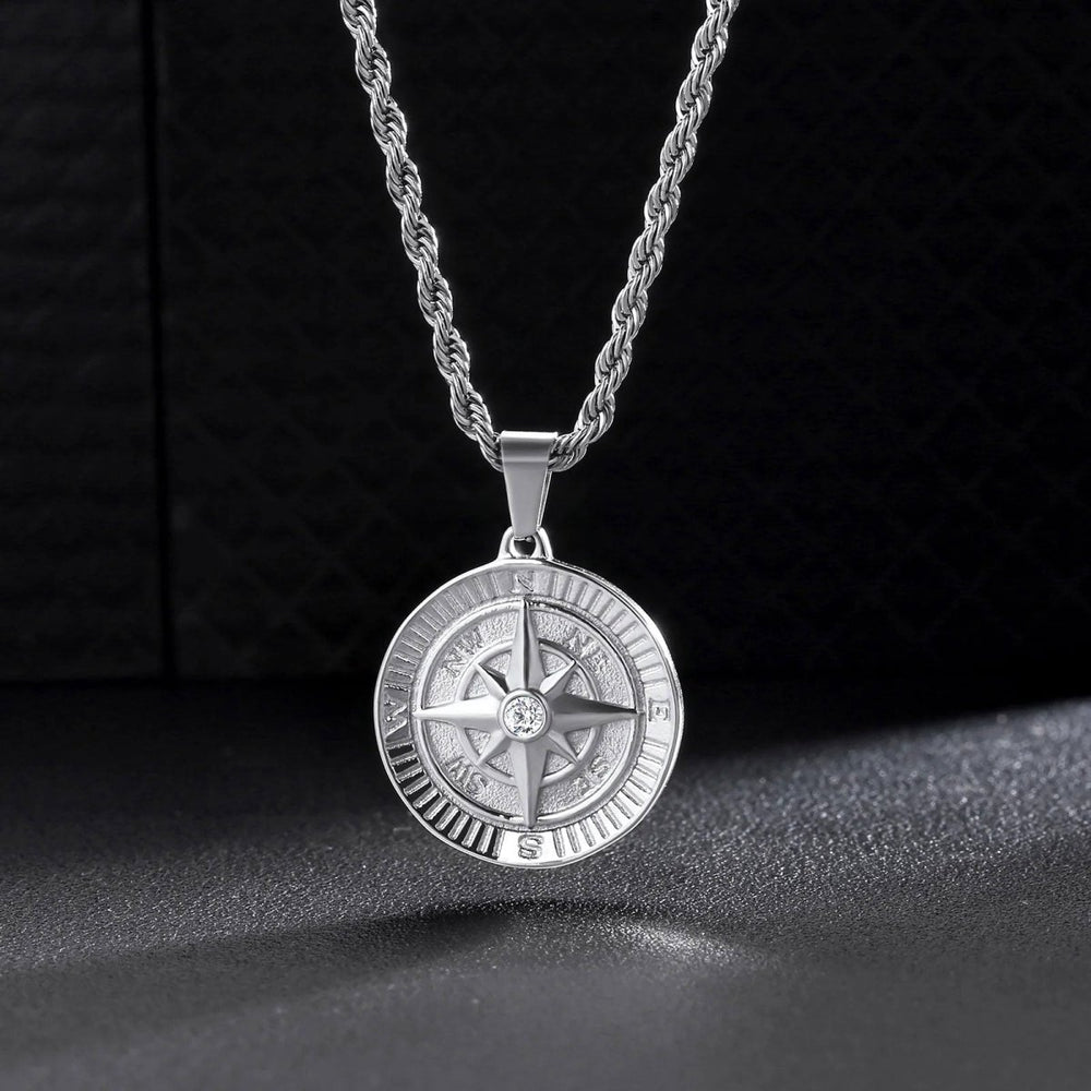 Iced Compass Coin Pendant Necklace - Markus Dayan