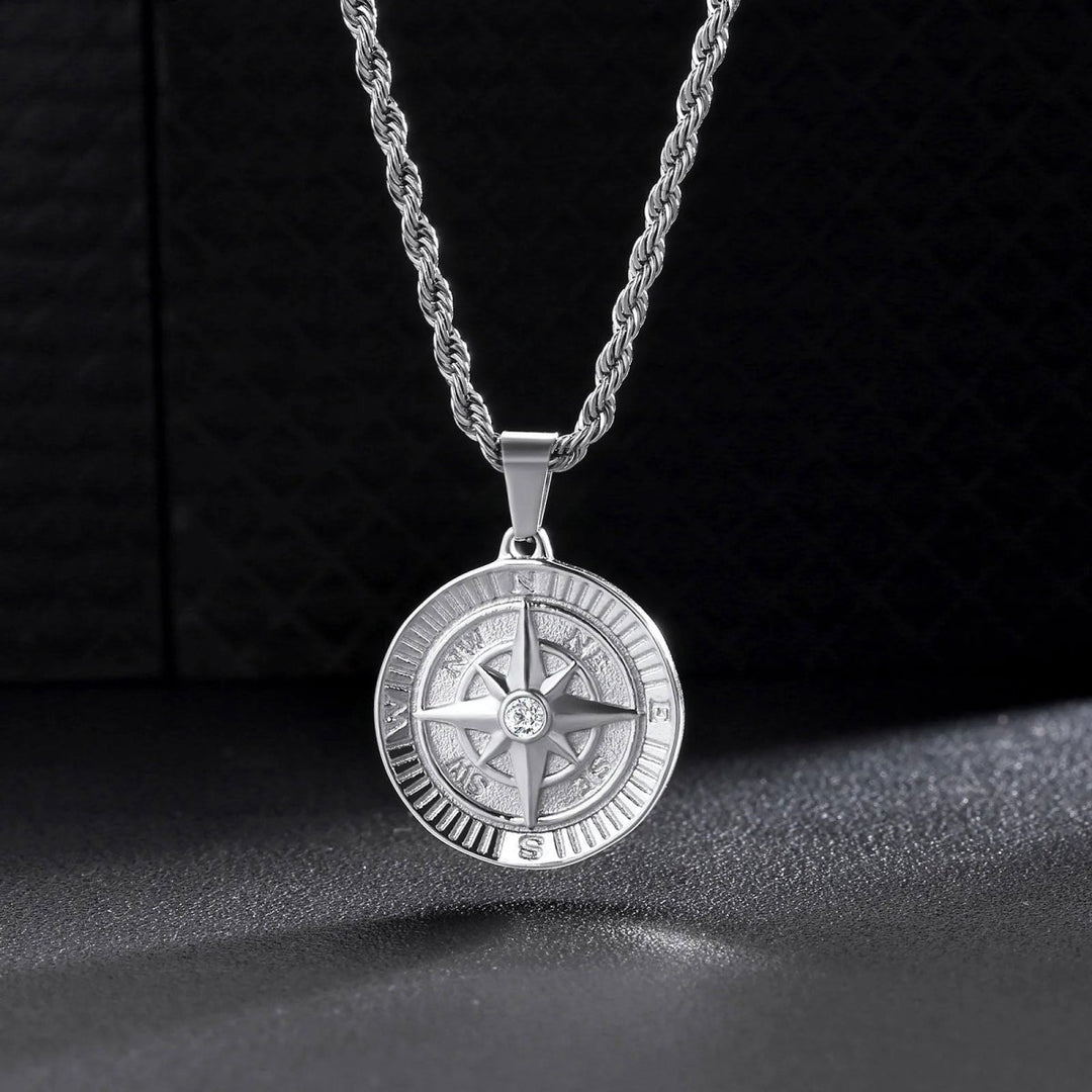 Iced Compass Coin Pendant Necklace - Markus Dayan