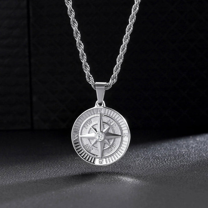 Iced Compass Coin Pendant Necklace - Markus Dayan