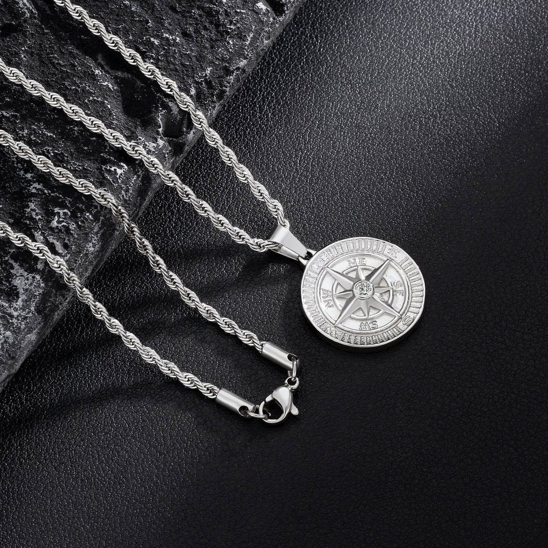 Iced Compass Coin Pendant Necklace - Markus Dayan
