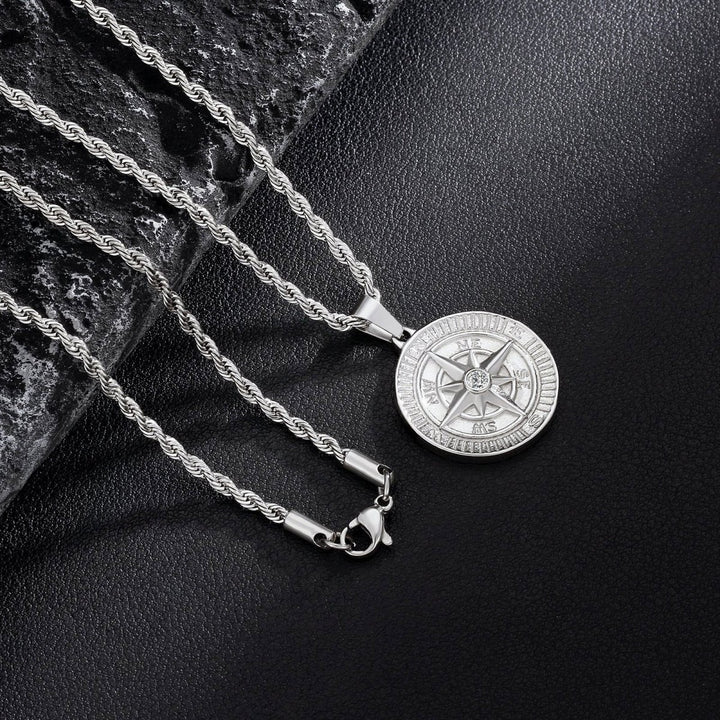 Iced Compass Coin Pendant Necklace - Markus Dayan