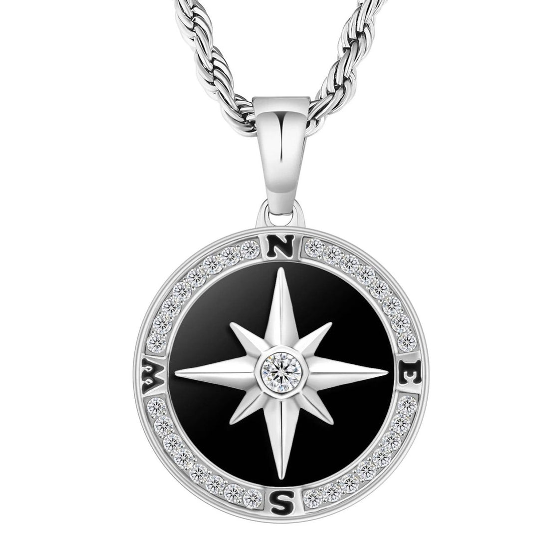 Iced Compass Coin Pendant Necklace Black - Markus Dayan