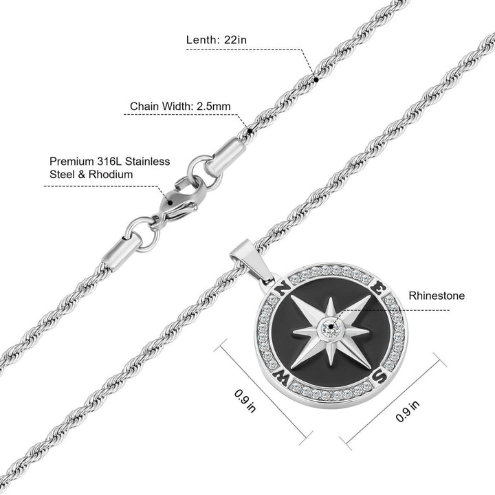 Iced Compass Coin Pendant Necklace Black - Markus Dayan