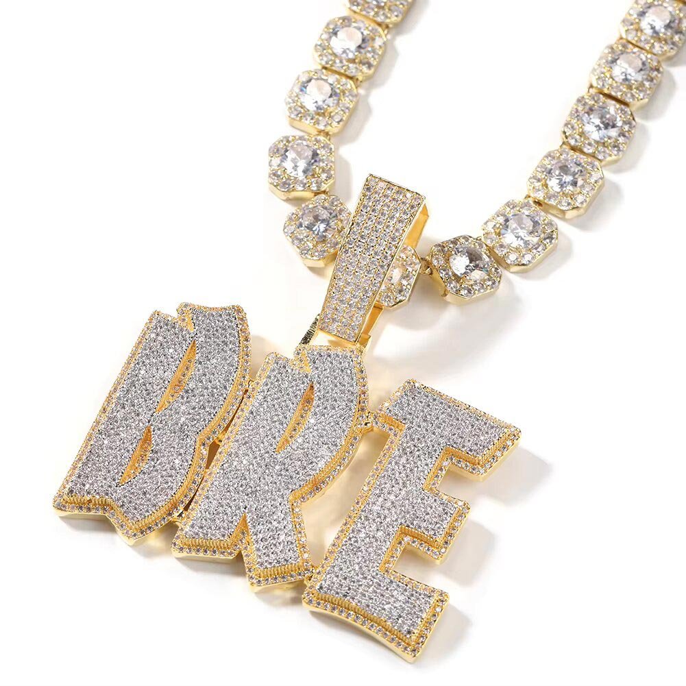 Iced Out Custom Name Initial Letter Pendant Necklace - Markus Dayan