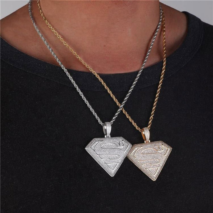 Iced Superman Logo pendant necklace - Markus Dayan