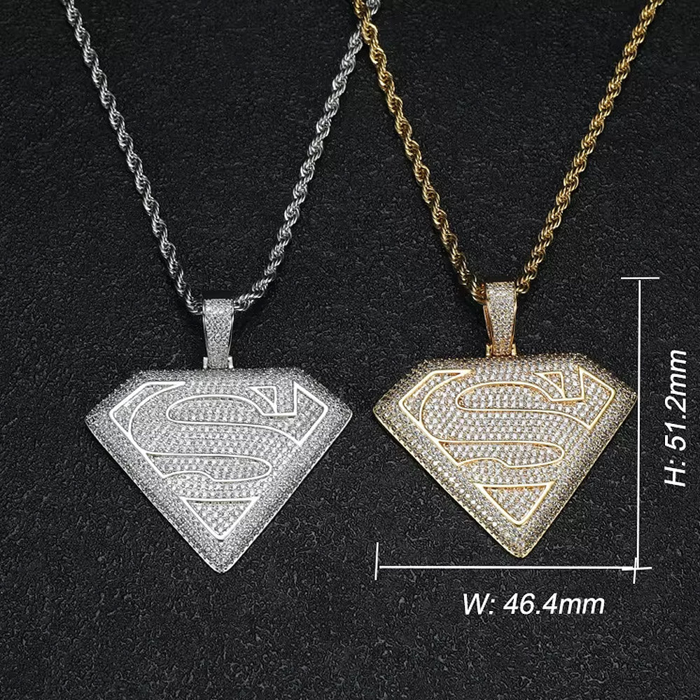 Iced Superman Logo pendant necklace - Markus Dayan